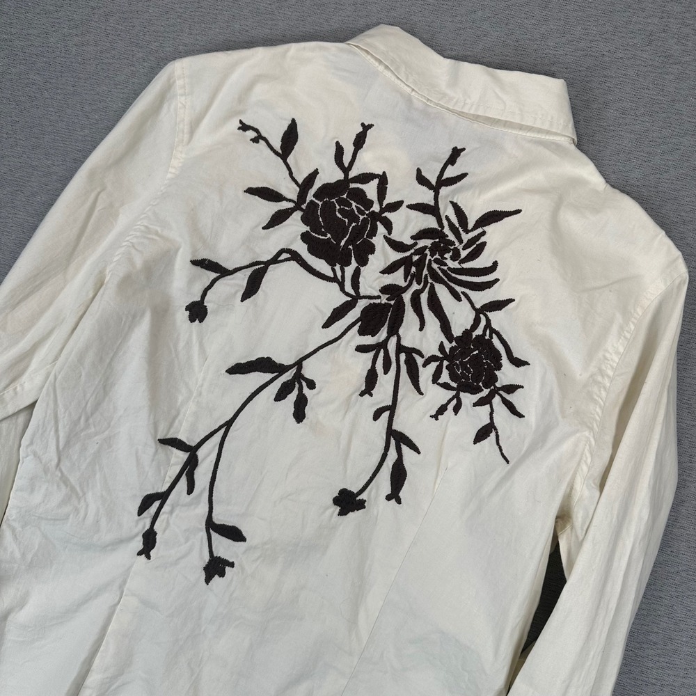 Stetson Pearl Snap Shirt Womans S Cream Floral Embroidered Western Long Sleeve